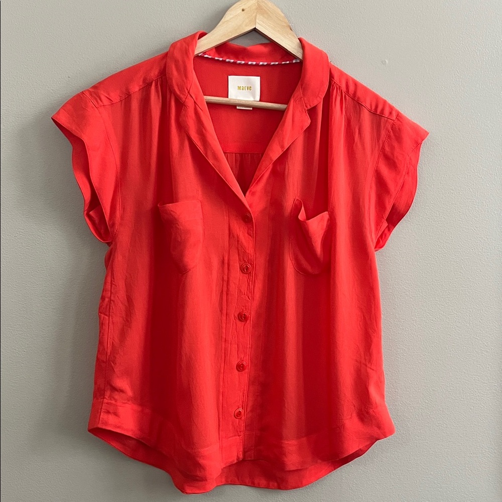 Maeve red coral short sleeve blouse size XS oversized